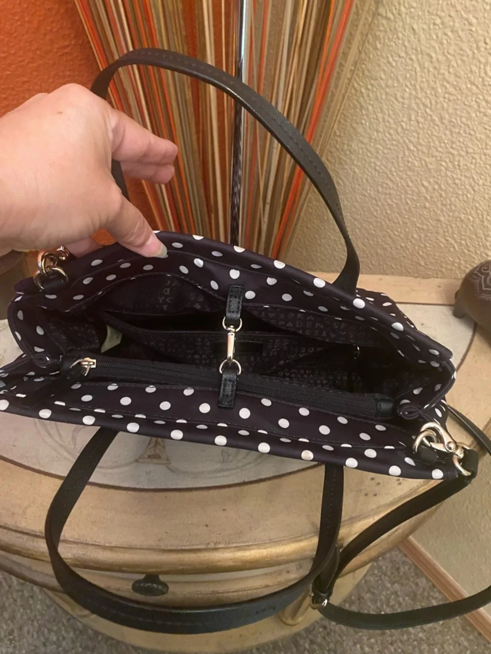 Kate Spade ♠️- EUC-Black/Blue/White Polka Dot Small Loden Blake Avenue Nylon Bag